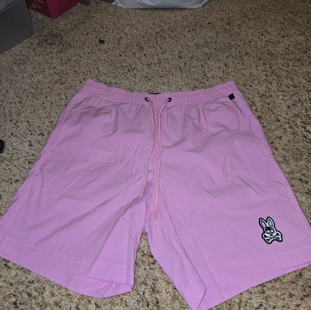 Men's Pink Drawstring Shorts with Bunny Patch
